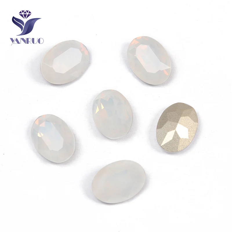 White Opal Yanruo 4120 Овальные Стеклянные Стразы Самоцветы DIY шитье кристаллы Декоративные Камни Точка назад пришитые Стразы для украшения для одежды - Цвет: White Opal