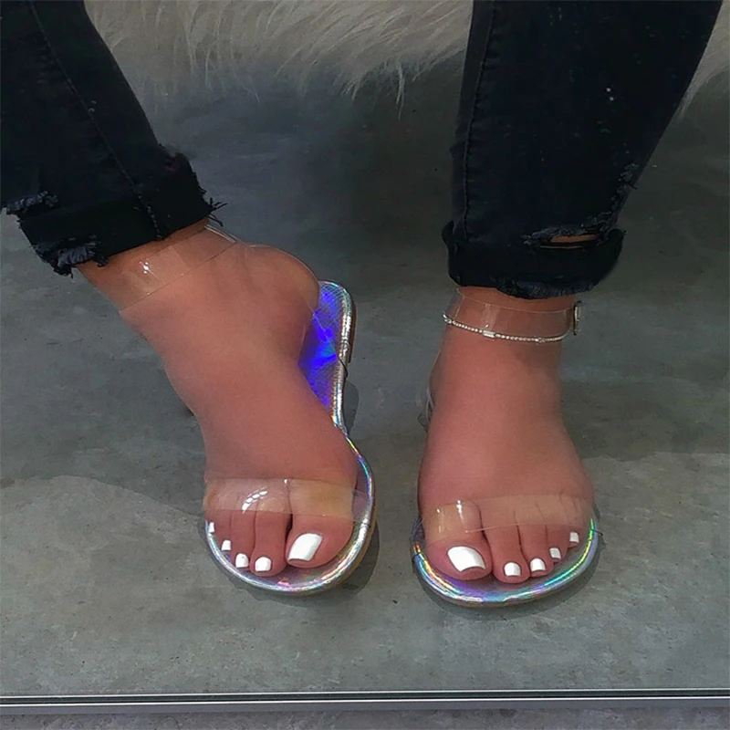 Сандалии женские в римском стиле прозрачные пляжные туфли на танкетке с