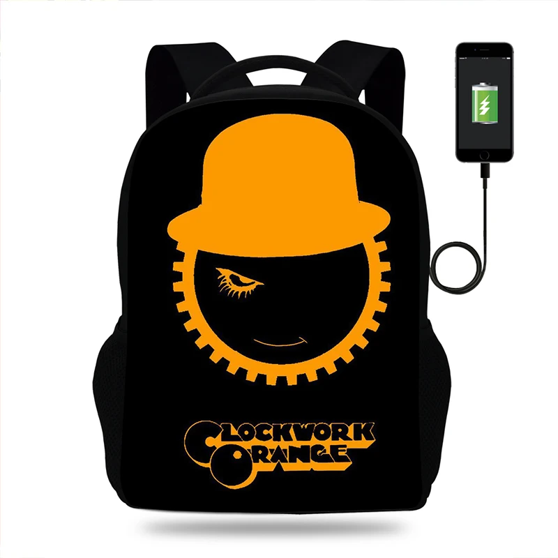 

Рюкзак для девочек и мальчиков-подростков, повседневный оранжевый ранец для учебников 17 дюймов с заводным механизмом для студентов, детски...