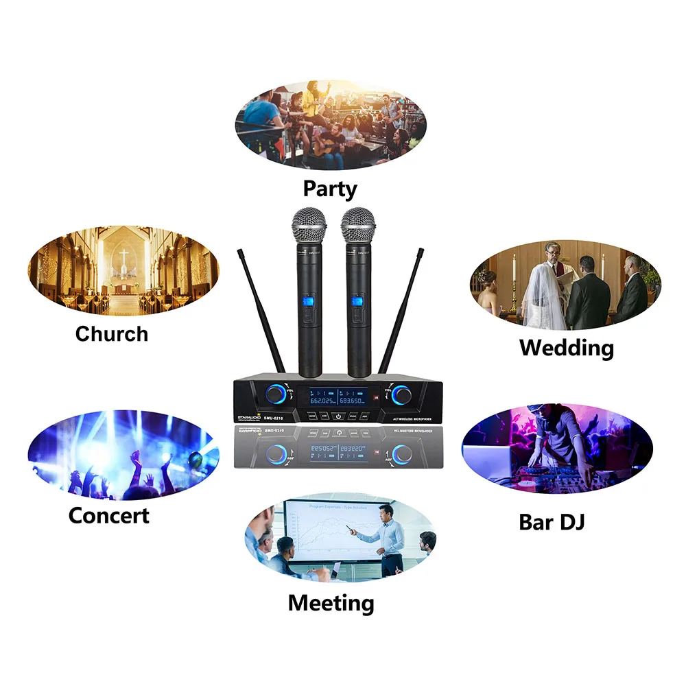 2 канальный UHF Беспроводной система микрофонов 2CH Регулируемая частота Hendheld