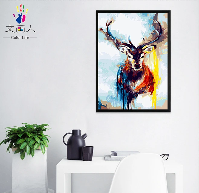 Diy цифровая картина маслом акварель Лось абстрактные животных ручной росписью