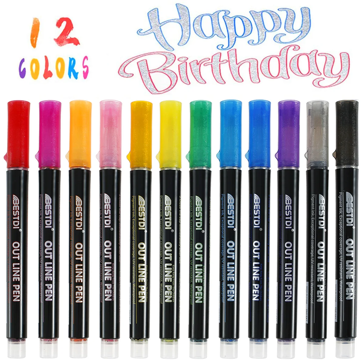 

2-color Effect Outline Marker DIY Photo Album Paint Marker Pen with Color Outline Shimmer Marker Set for Metal Ceramic Glass