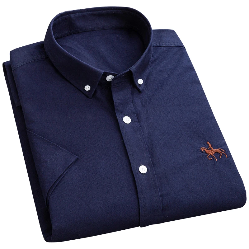 

Aoliwen brand Men Short Sleeve Baggy Buttons Summer Solid Comfortable Pure Cotton And Oxford Casual Loose Holiday Shirt Tee Tops