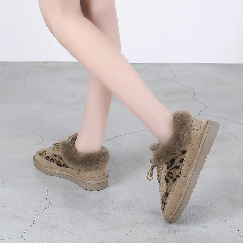 2019 New Fashion Women Winter Lace-Up Leopard Print Casual Shoes Ladies Flats Warm Ankle Boots Snow | Обувь