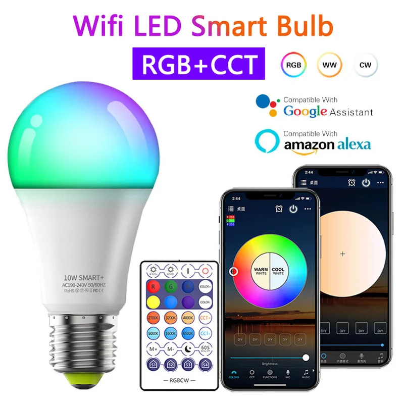 Умная Светодиодная лампа RGB + CCT E27 с Wi-Fi 9 Вт 10 беспроводной пульт дистанционного