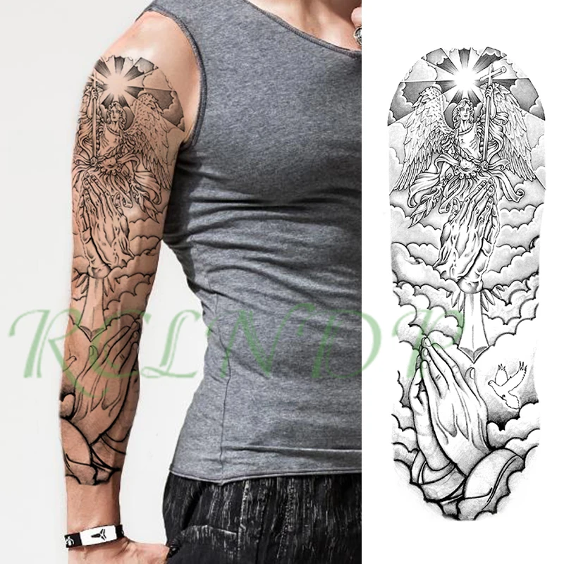 

Waterproof Temporary Tattoo Sticker sun angel wings cross bird hand clap full arm large fake tatto flash tatoo for men women