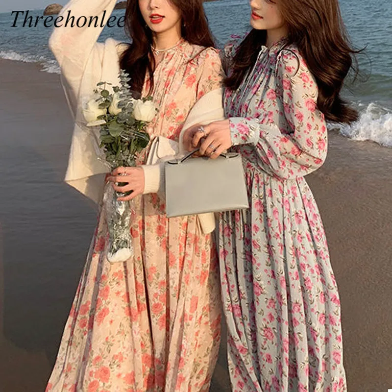 

2021 Summer French Vintage Elegant Women's Dress Floral Midi Dresses Korean Style Party Y2k Ladies Kawaii Female Vestidos
