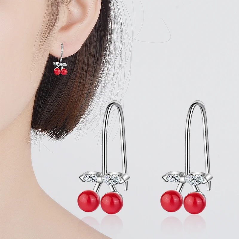 

Fashion Fruit Cherry Earrings Geometric Fine Drop Earrings Contracted Sweet Modelling Long Earrings Women 's Brand Jewelry