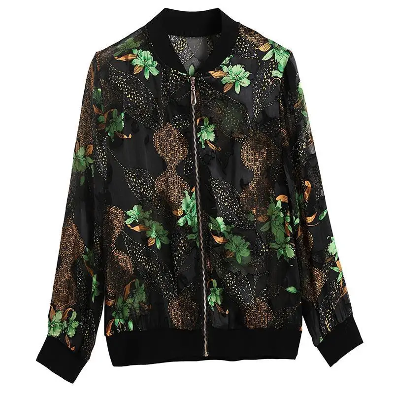 

Jackets Women's Plus Size Short Coats 2021 Spring Fashion Cotton Blend Prints Splicing Zipper Hollow Skinny Thin Jacket Woman
