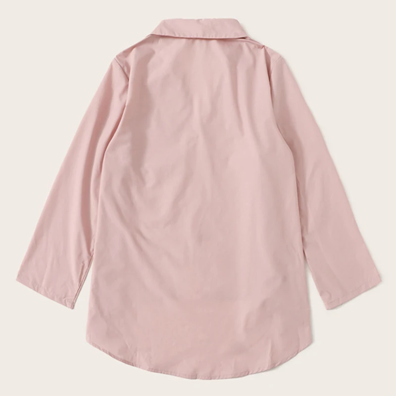 SHEIN женская блузка с леопардовым принтом и карманами, женская одежда, весна, повседневные женские топы с длинным рукавом, одноцветные свободные блузки
