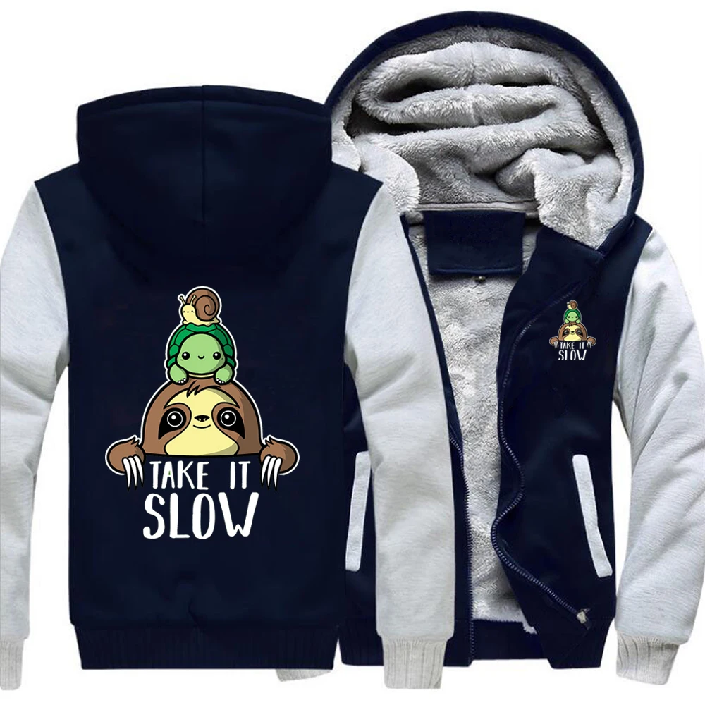 

Take It Slow Sloth Tortoise Snail Anime Loose Hoodies Winter Warm Street Jackets Coat Men Thick Hoodie Printed Fitted Sweatshirt