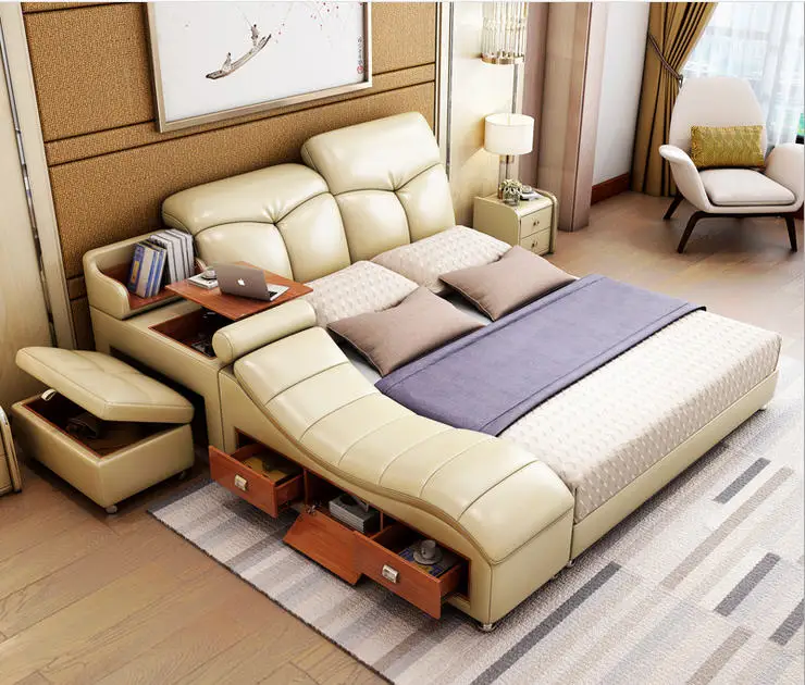 Real Genuine leather bed frame massage Soft Bed Home Bedroom Furniture camas lit muebles de dormitorio yatak mobilya quarto bett images - 6