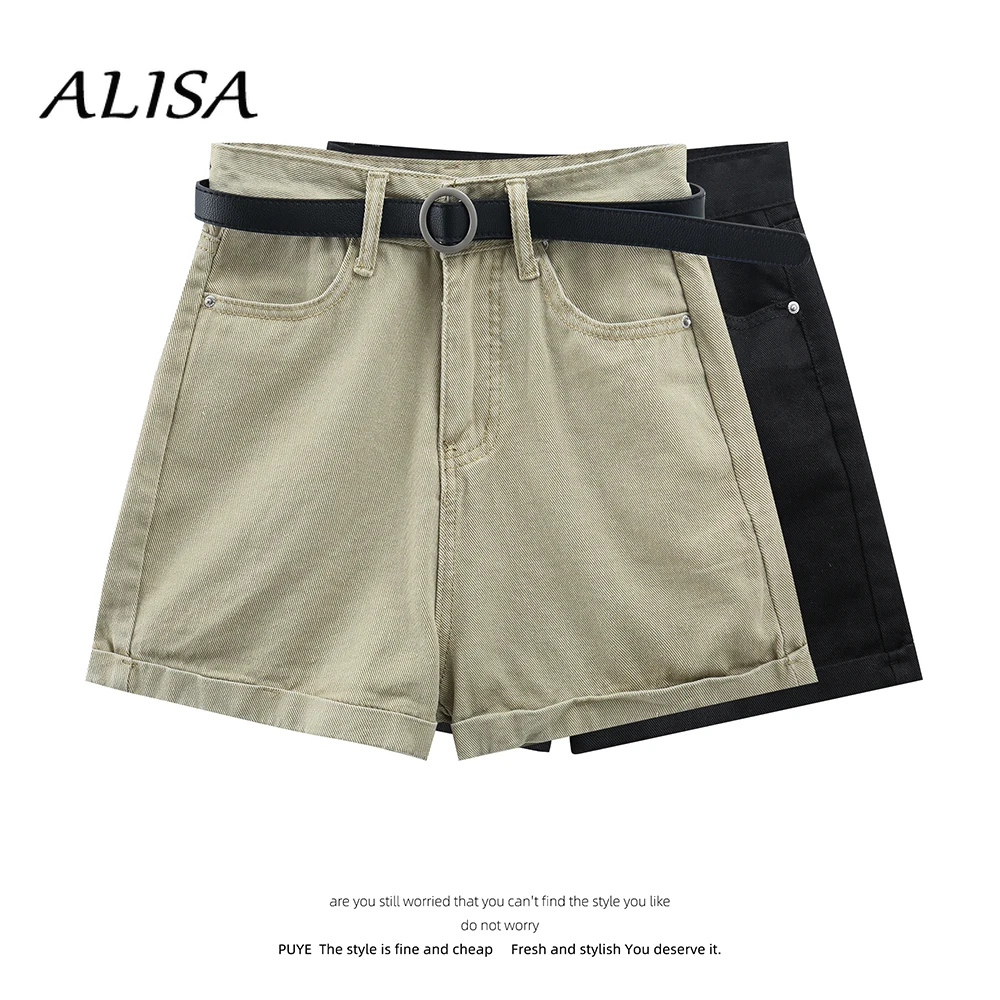 

Женские джинсовые шорты, летние широкие шорты в стиле ретро, с высокой талией, на пуговицах, свободные, в Корейском стиле