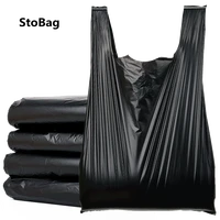 stobag 500grampack thickened black vest plastic bag takeaway shopping packing garbage with handle bag kitchen living room clean