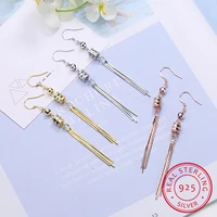 temperament three color long tassel dangle earring 925 sterling silver cylinder luck beads earring for women party jewelry s e10