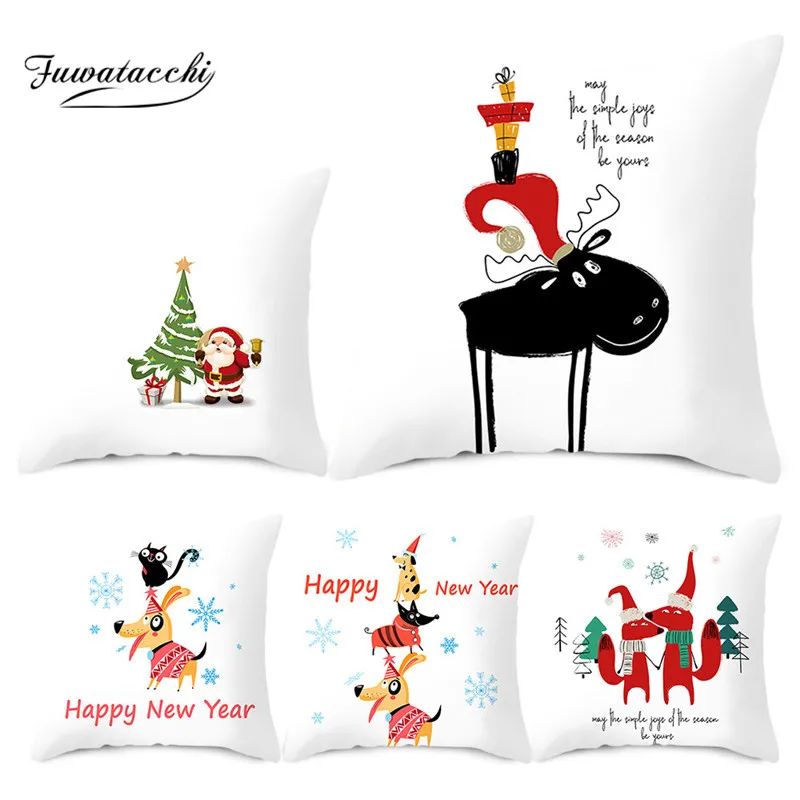 

Fuwatacchi Christmas Day Pillow Cover Deer Cushion Cover Animals Throw Pillowcase for Home Sofa Decorative Pillows Cover 45*45cm