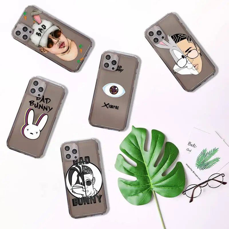 

Bad Bunny Phone Case For iPhone 7 8 11 12 X XS XR MINI Pro Max Plus Retro Black Grey clear transparent