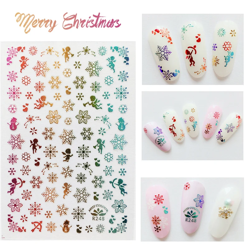 1 лист наклейки для ногтей Рождественская серия снежинки смешанные узоры золотой