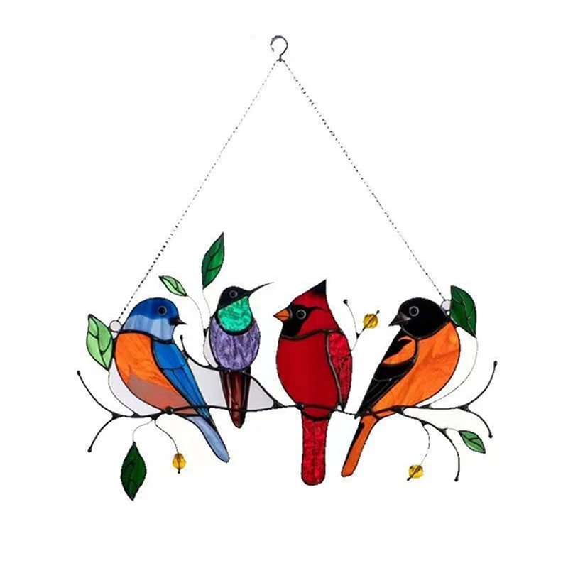 

Spring Bird Painted Hanging Bird Window Decoction Pendant Home Mother's Day Gift Bird Group Hanging (4 Birds, Acrylic Material)