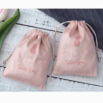 100 Personalized Logo Print Drawstring Bags Velvet Jewelry Packaging Pouches Chic Wedding Favor Bags Pink Flannel Cosmetic Bags