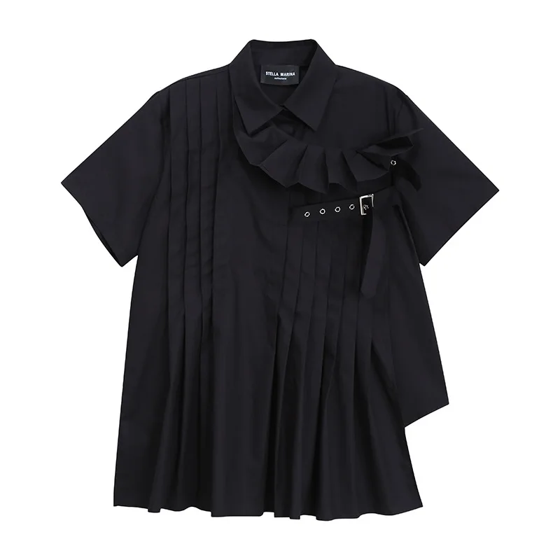 

SuperAen Women's Shirt 2021 Summer New Design Irregular Pleated Patchwork Solid Blouse