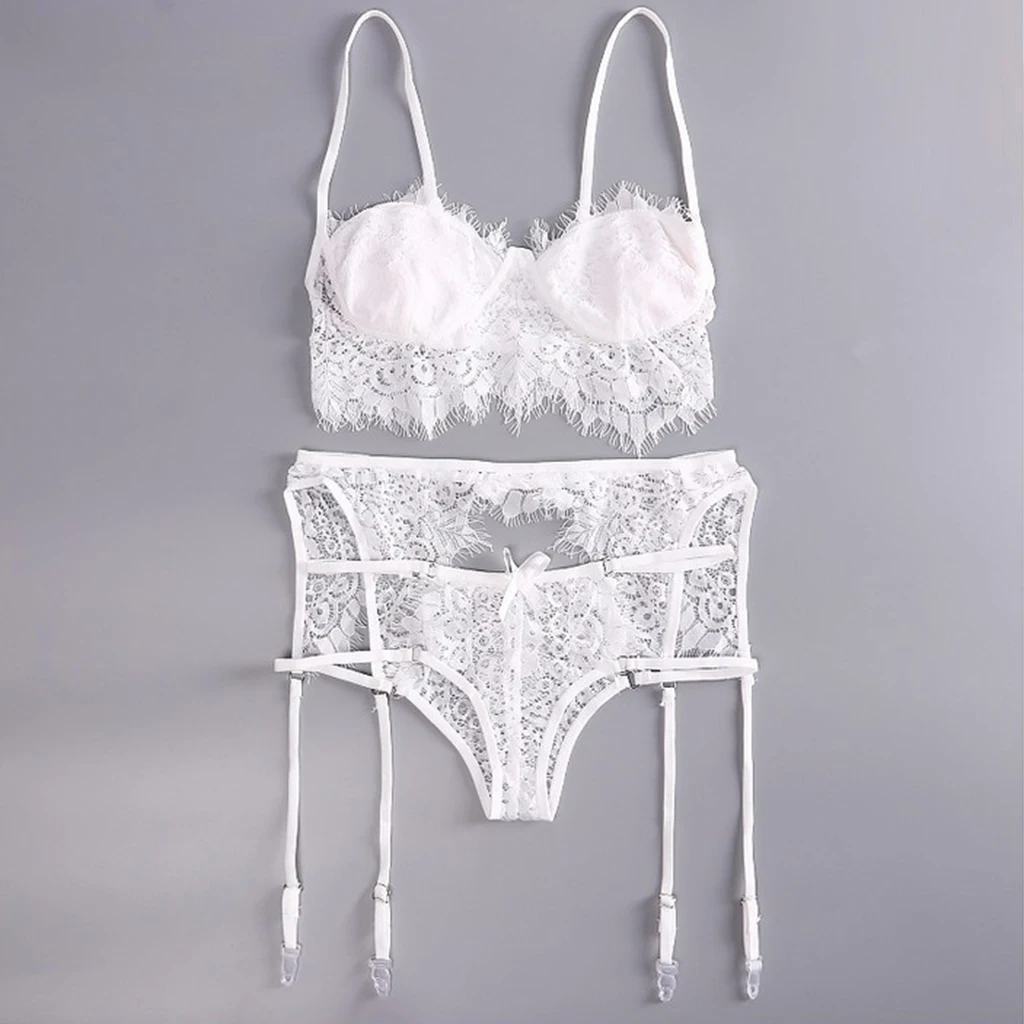 

Women Lace Floral Bikini Set Bra Garter Belts Panty Underwear Lingerie