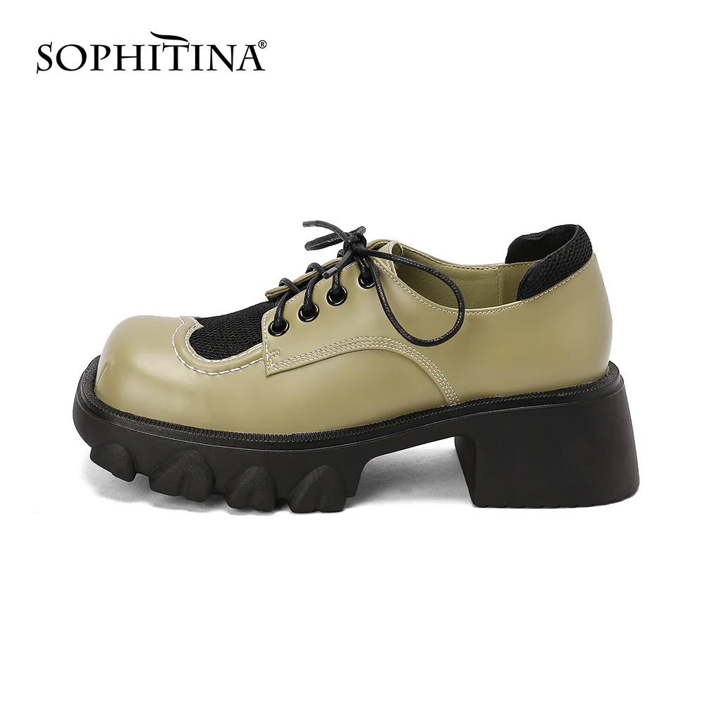 

SOPHITINA Women Pumps Fashion Platform Lace-Up Premium Leather Pumps Square Toe Chunky Heel Spring Leisure Women Shoes YO823
