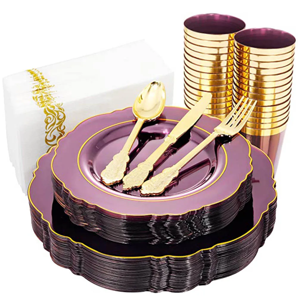 85 шт. одноразовая посуда в стиле барокко прозрачная синяя фиолетовая пластиковая