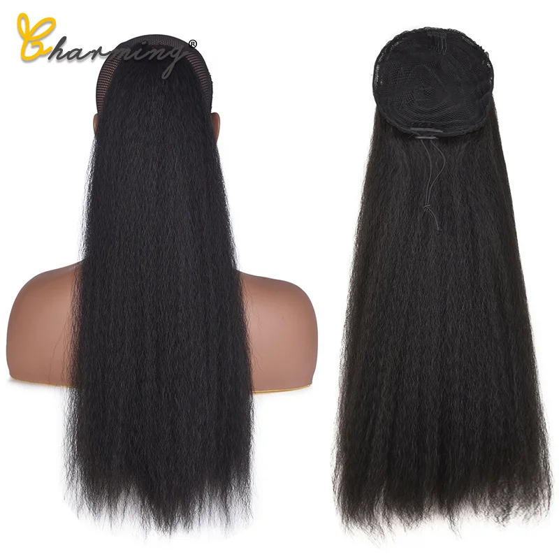 CHARMING Hair Extension Clip Synthetic 20" Bouncy Curly Afro Kinky Drawstring Ponytail Extensions Hairpiece Blonde | Шиньоны и