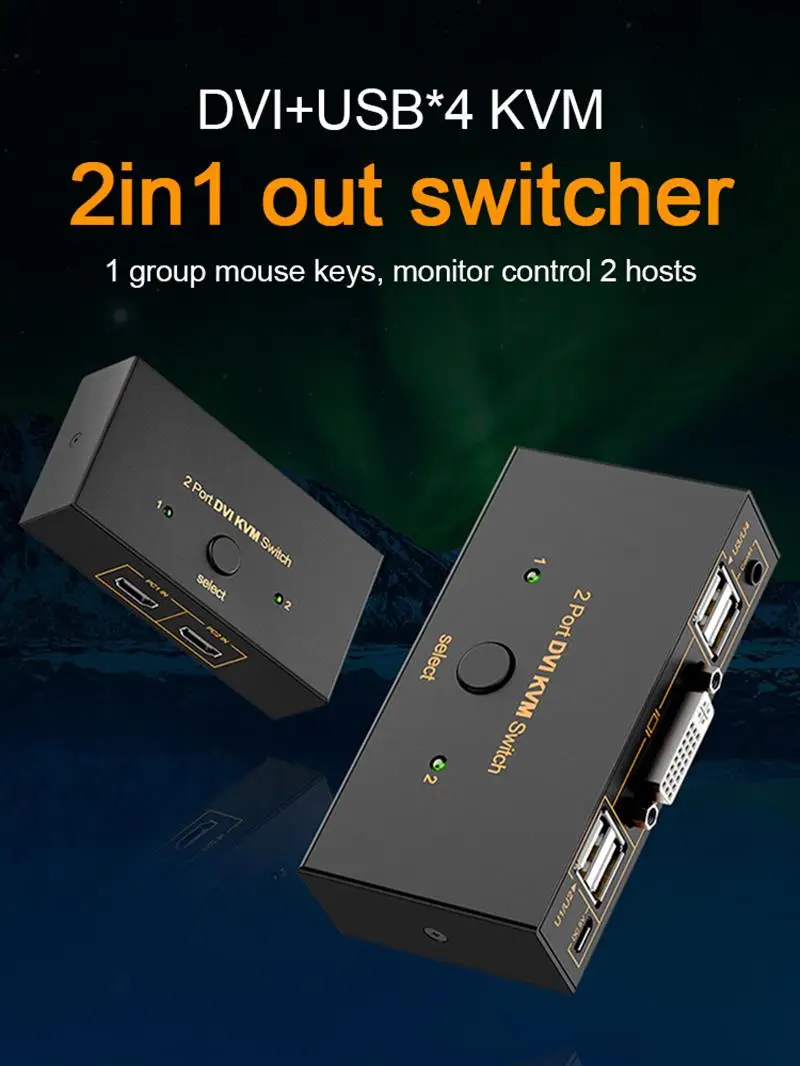

KVM-переключатель, 2 порта, 4 USB 1080P HD USB 2,0 DVI HDMI-совместимый KVM-переключатель монитора для принтера, клавиатуры, мыши, компьютера