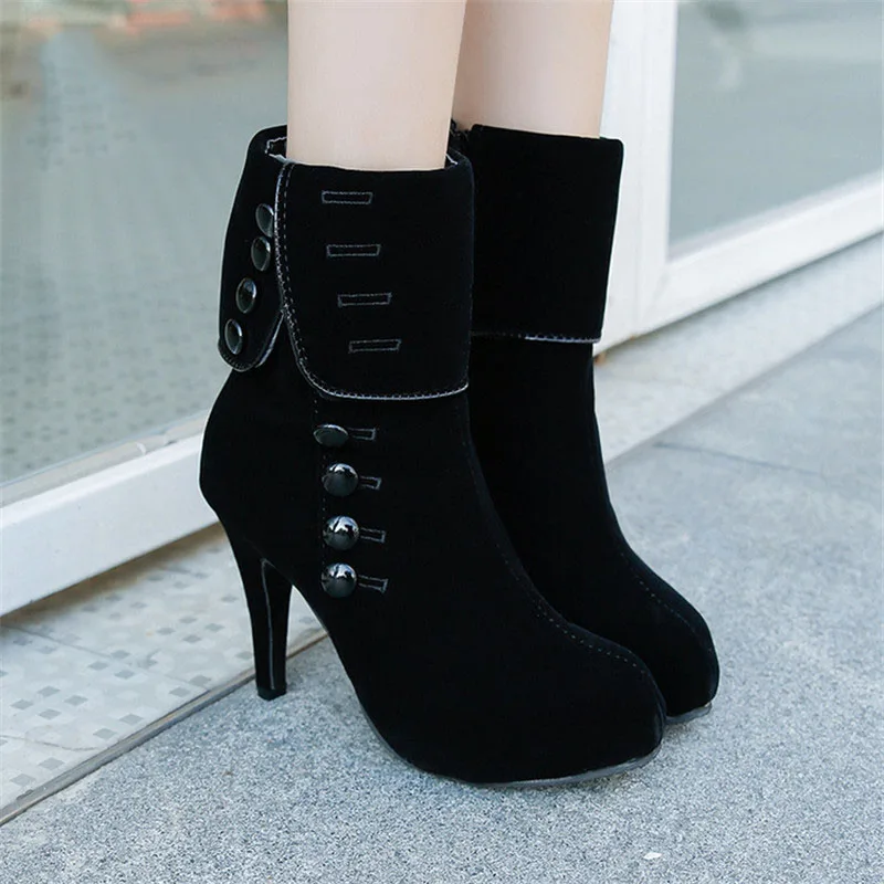 2021 fashion women's ankle boots high heels thick-soled flocking buckle boots women's shoes women 42