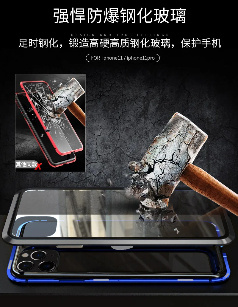 Двойной чехол из закаленного стекла для iPhone 11 Pro Max чехол с металлической рамкой Магнитный противоударный чехол для iPhone 11 Pro Max Shell
