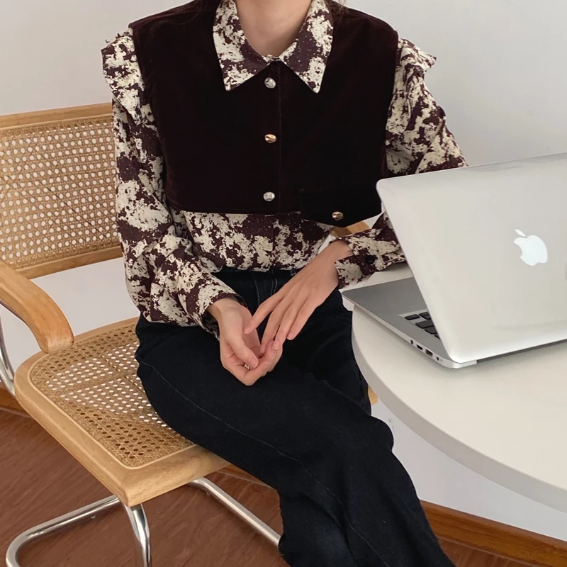 Женские комплекты из 2 предметов рубашка с длинным рукавом и шифоновая блузка +