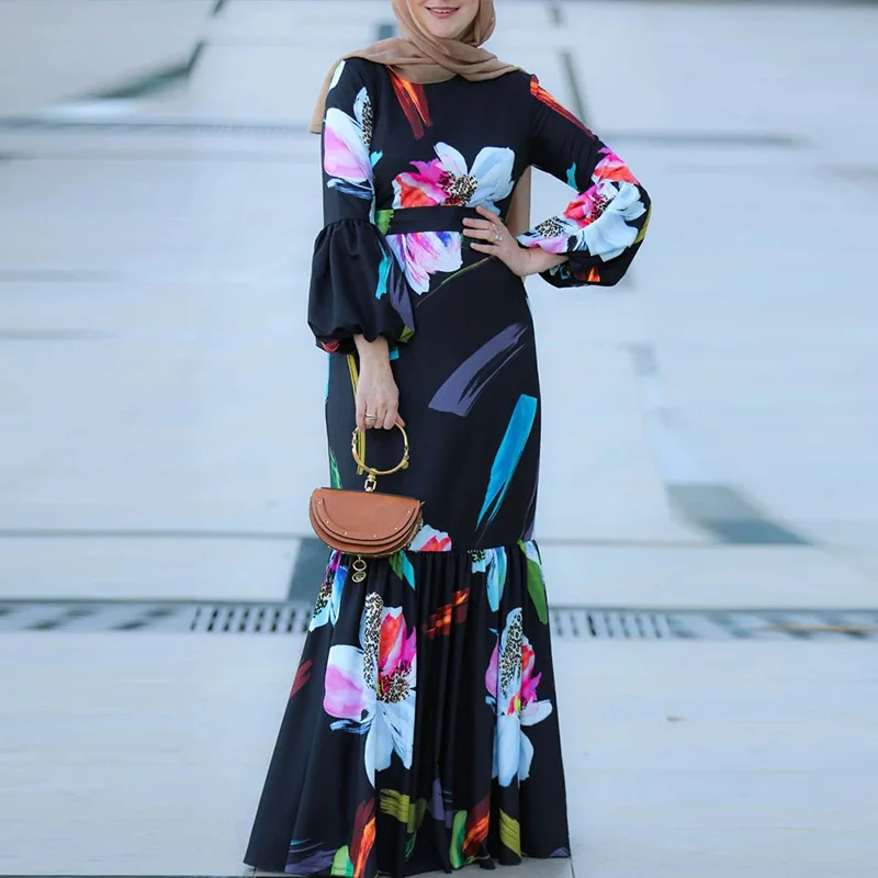 Новый мусульманский Малайзия ИД Мубарак платье в индонезийском стиле длинная юбка с модным принтом в этническом стиле в африканском стиле ...