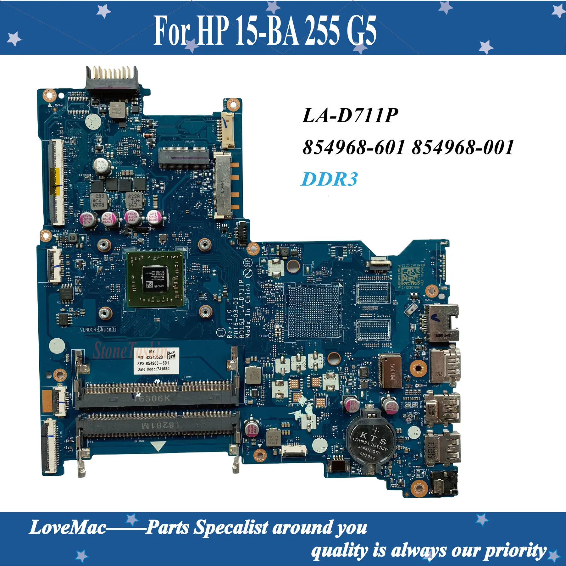 

Best Value 854968-601 854968-001 mainboard For HP 15-BA 255 G5 Laptop Motherboard LA-D711P DDR3 100% tested