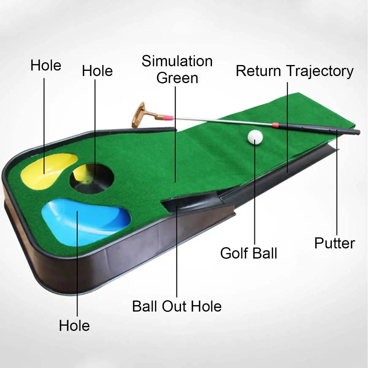 Satılık 2M Golf Vuruş Mat + Golf Atıcı + 5 Adet Golf Topu Eğitmen Yeşil Atıcı Halı Uygulama Seti Top Dönüş Mini Golf Vuruş Fairway