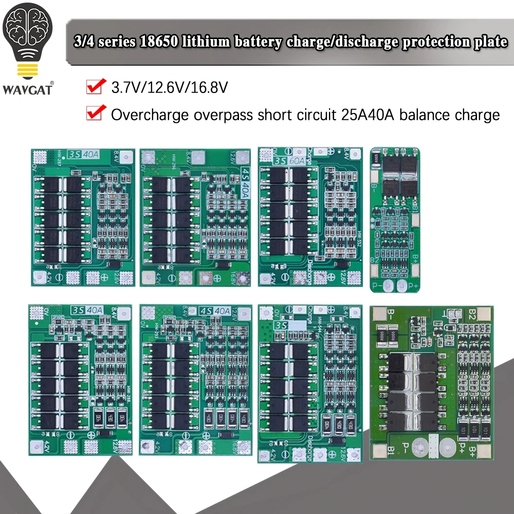 Защитная плата зарядного устройства для литий ионных батарей 3S/4S 20 40A 60A 18650 BMS Drill