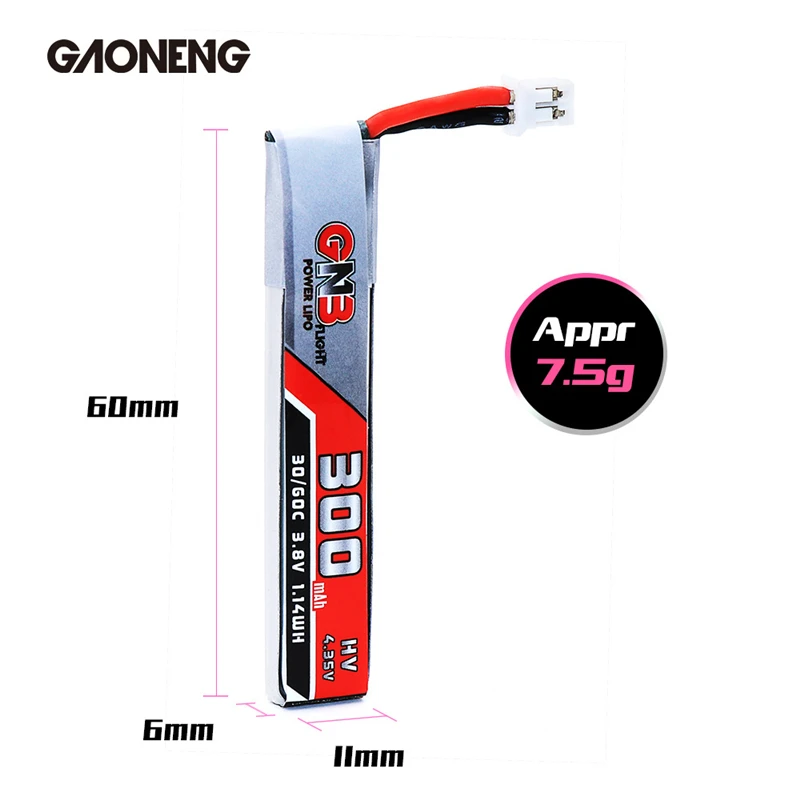 Фото 10 шт. GAONENG GNB 1S 300 мАч 3 8 в 30C/60C LiHV Lipo батарея PH2.0 разъем для UK65 US65 Happymodel Mobula7Snapper BetaFPV 65S 10 шт. GAONENG GNB 1S 300 мАч 3 8 в 30C/60C LiHV Lipo батарея PH2.0 разъем для UK65 US65 Happymodel Mobula7Snapper BetaFPV 65S