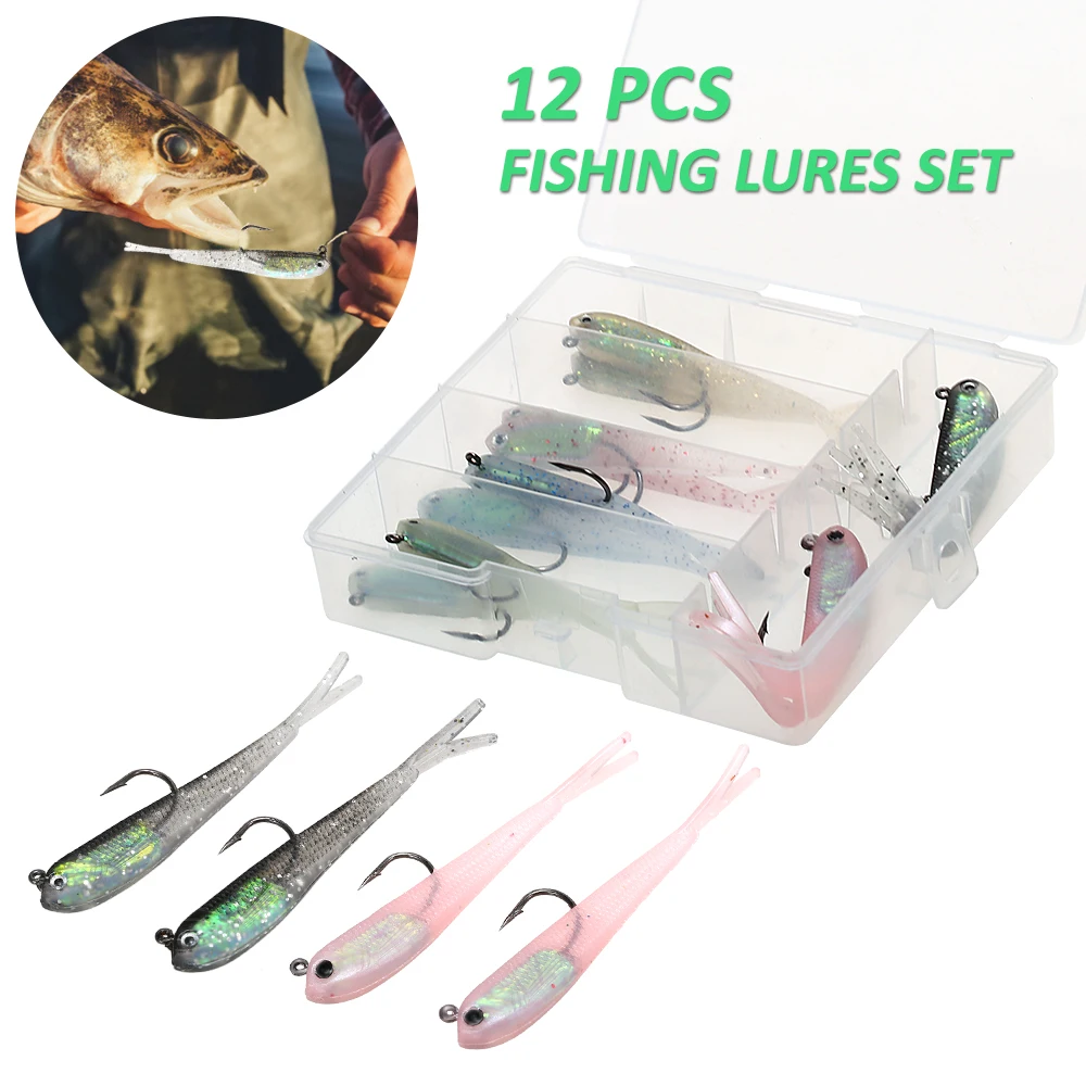 Lixada Fishing Lures Set 12Pcs/lot 7cm 5g with Jig Head Hook Soft silicone bait for Carp Pesca | Спорт и развлечения