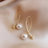 korean temperament simple rhinestone pearl earrings cold wind creative earrings for women jewelry chinese fashion earings