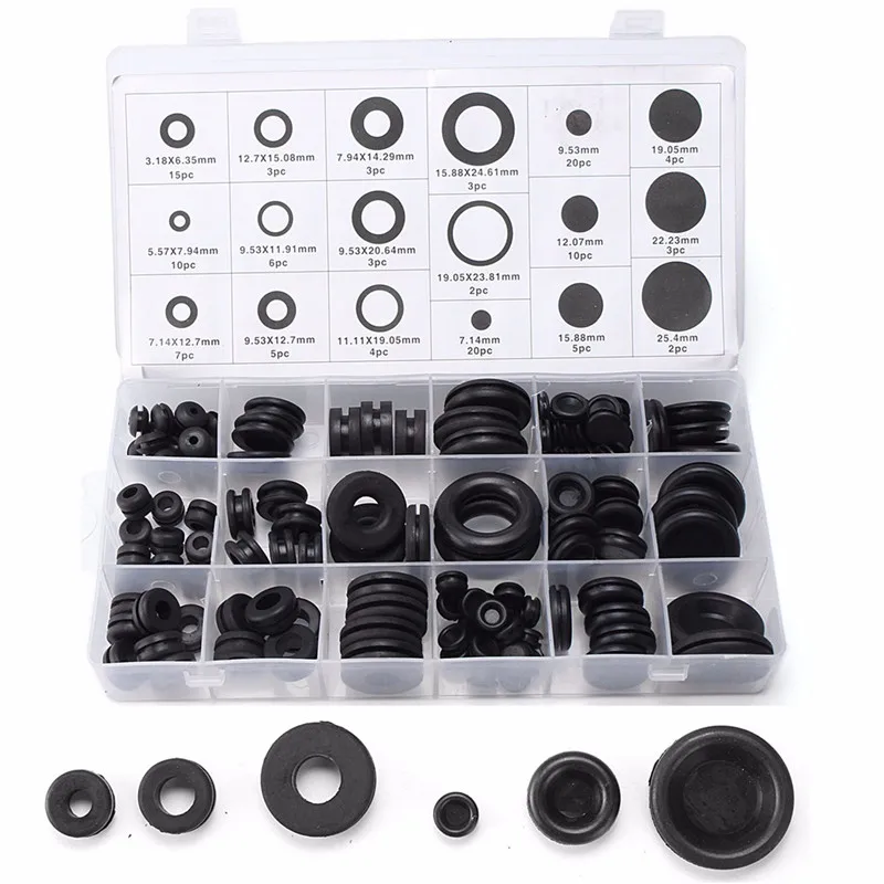 

Rubber Grommets Set O-ring Plug Wire Ring Assortment Electrical Wire Gasket Tool Blanking Open Closed Blind Grommet 125 Pcs
