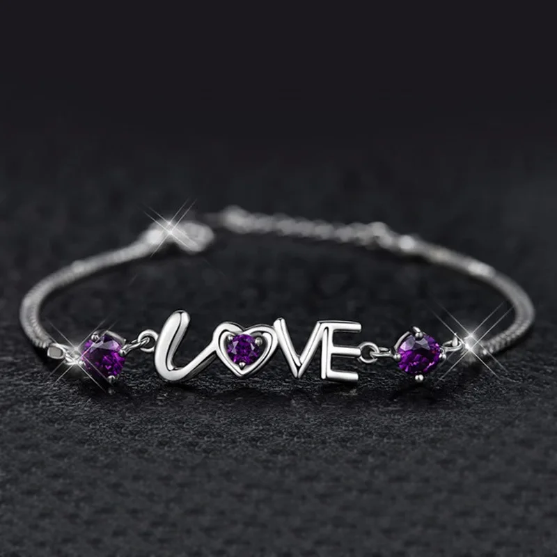 Female Purple Crystal Bracelets High Quality Chain &amp Link Bracelet Simple Charming Hand Jewelry | Украшения и аксессуары