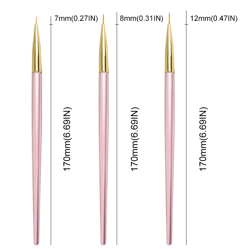 Набор кистей для дизайна ногтей 3 шт. кисти рисования УФ-геля акриловых розовые и