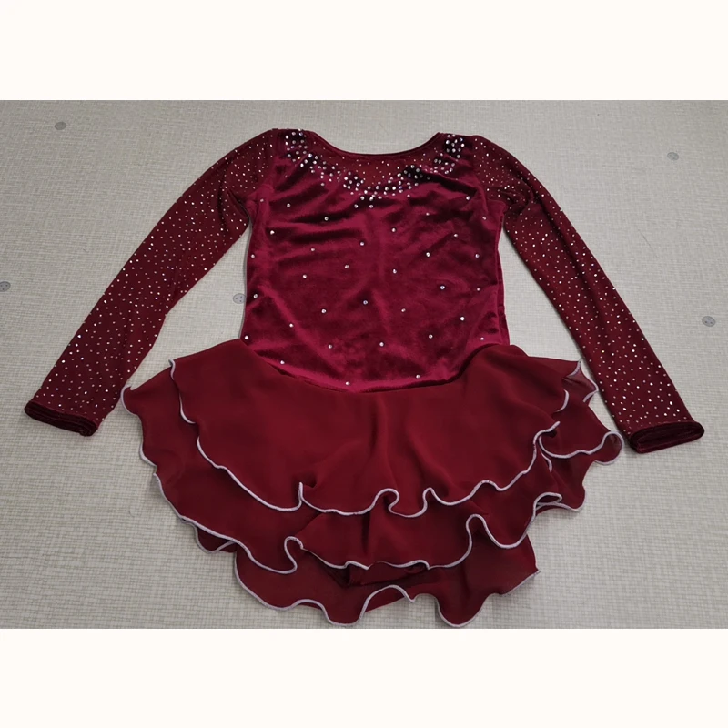 wine red Nasinaya платье для фигурного катания Индивидуальные соревнования ледяные юбки для конькобежцев для девочек женщин детей гимнастика представление бархат - Цвет: wine red