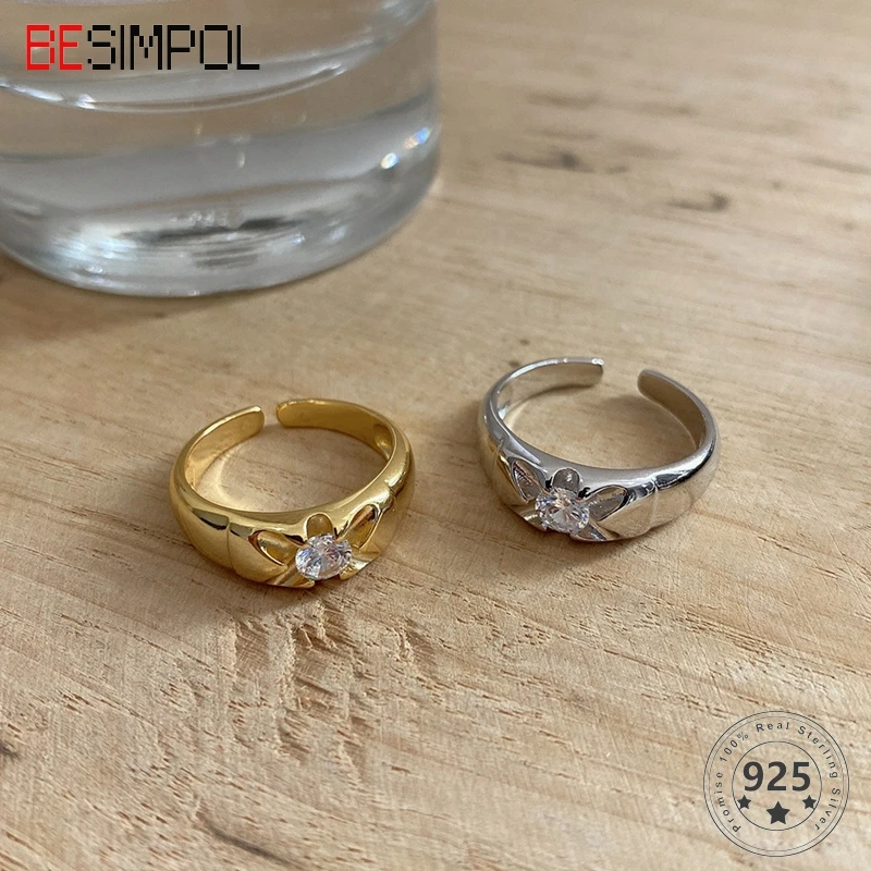 

Besimpol 100% реальные 925 пробы Серебряное кольцо из циркона Элегантный Минималистский цветок Открытые Кольца для женщин Мода ювелирные украшени...