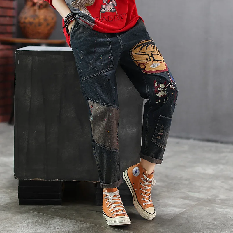 Осенние джинсы женские Ретро Свободные повседневные джинсовые брюки 2019 Новый