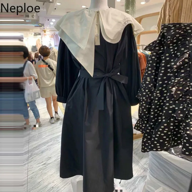 Женское длинное платье в Корейском стиле с асимметричным кукольным воротником