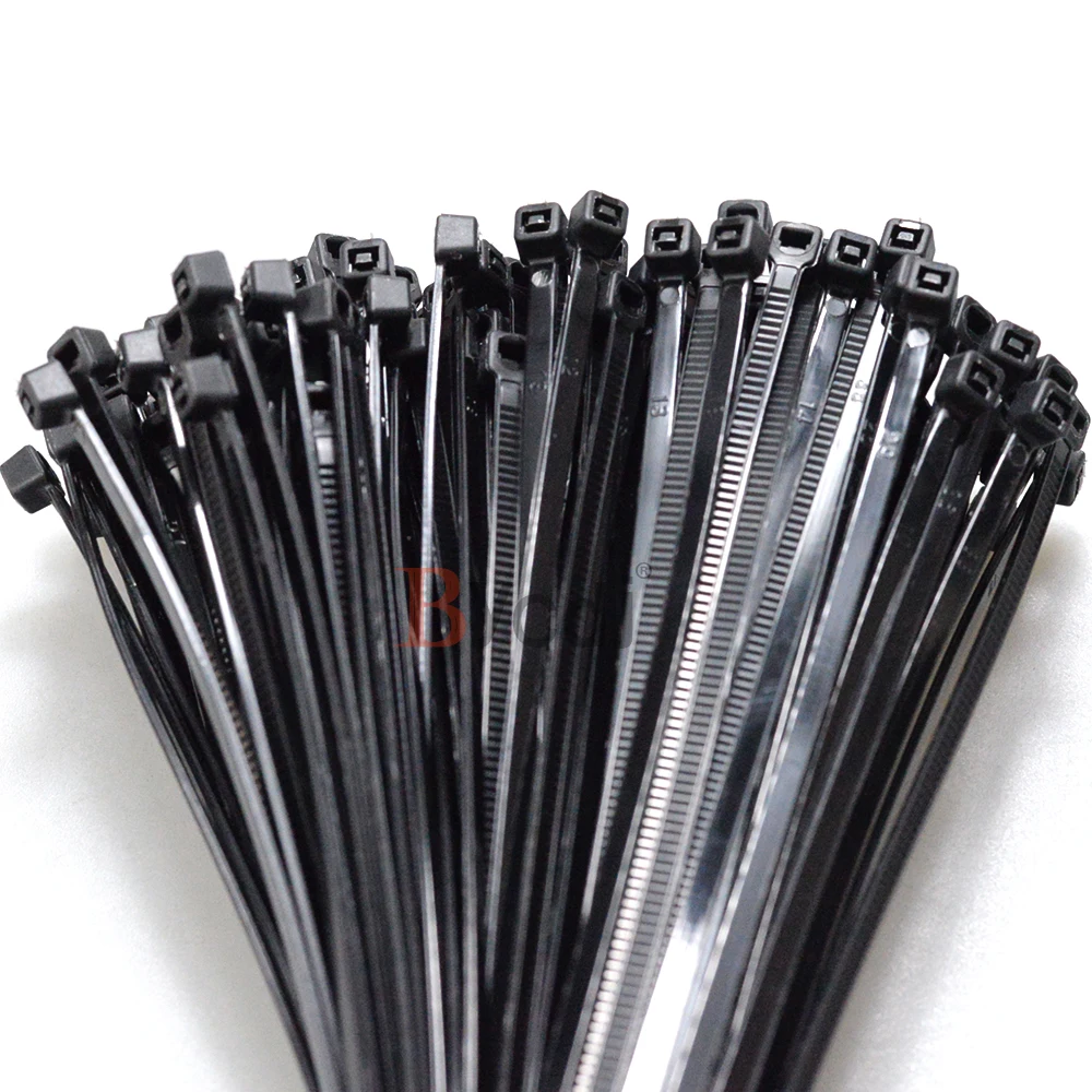 Самоблокирующиеся пластиковые нейлоновые кабельные стяжки 100 шт. черные 5x300