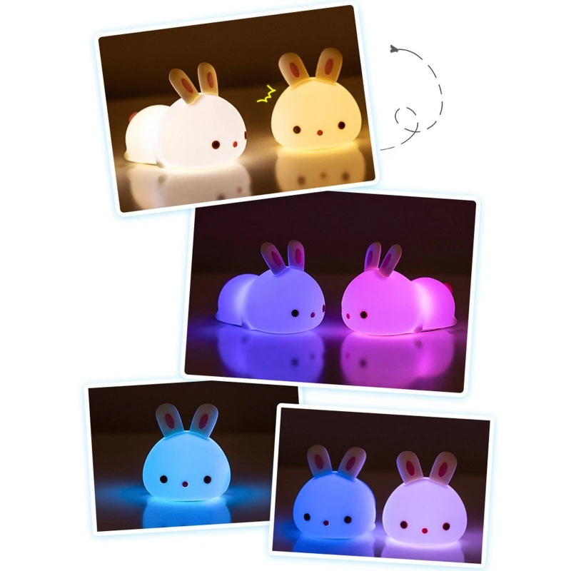 

Kids Night Light - Bunny Cute Lamp Silicone Nursery Baby Night Light with Touch Sensor,Rechargeable, Color Changing for Children