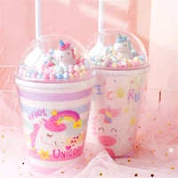 water cup cute unicorn glitter rainbow color plastic straw mug creative personality fun girl heart ins photo gift handy cup